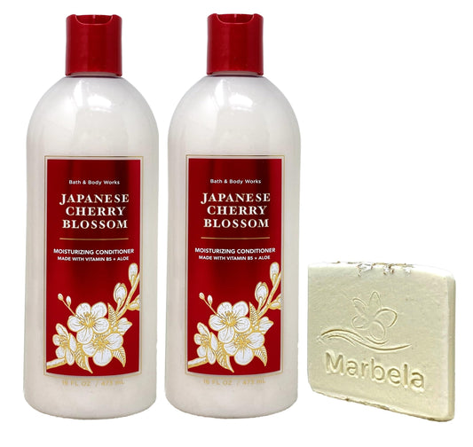 Bath & Body Works Japanese Cherry Blossom 2 Pack Moisturizing Conditioner Set with a Natural Oats Sample Soap