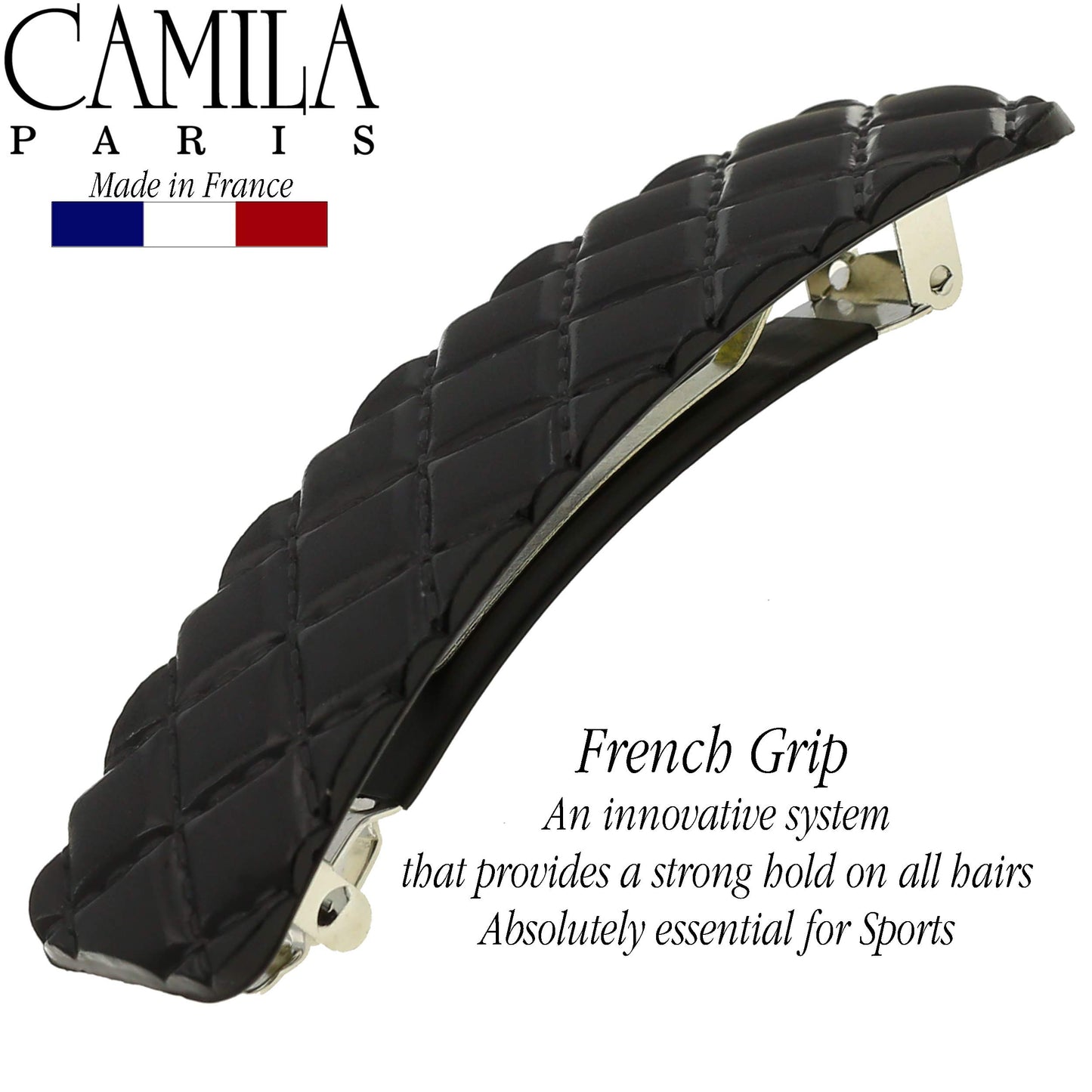 Camila Paris CP2650 French Hair Barrette Clip for Girls, Black, Rubberized Metal Closure Strong Hold Grip Hair Clips for Women, No Slip and Durable