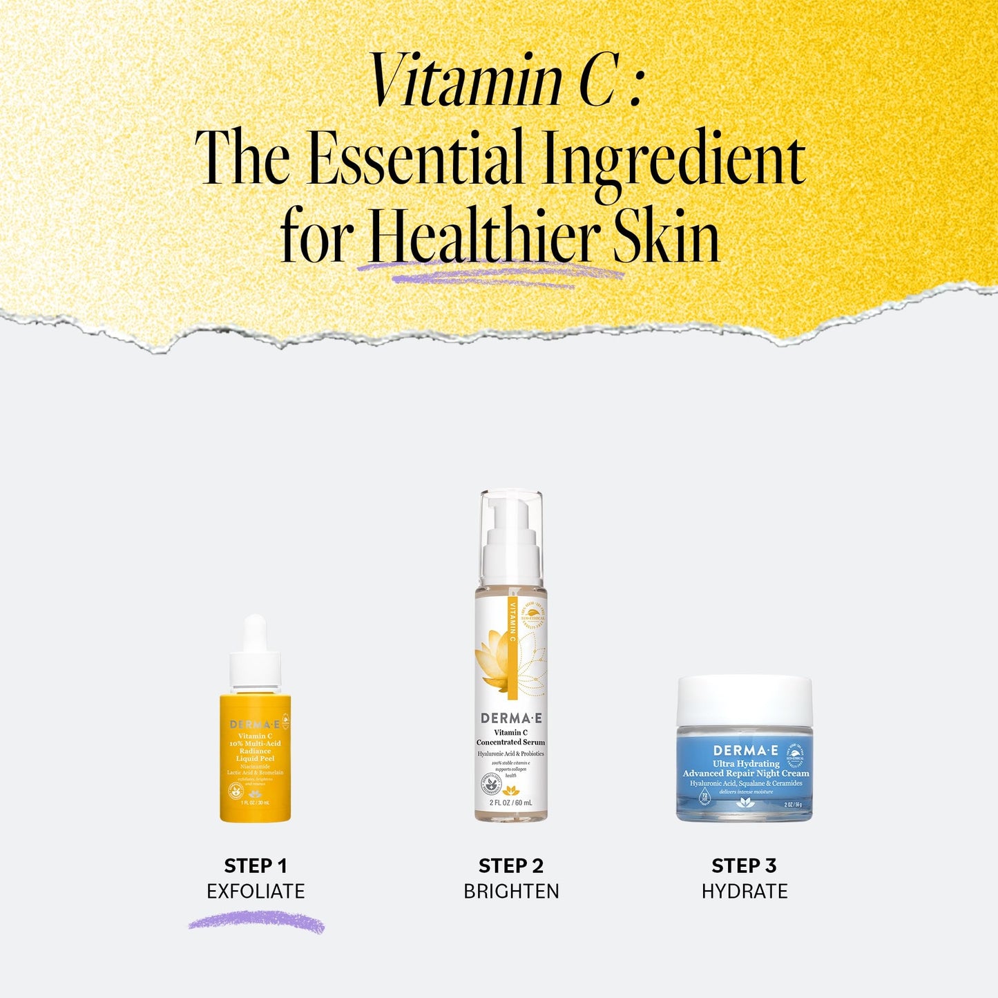 DERMA E Vitamin C 10% Multi-Acid Radiance Liquid Peel with Lactic Acid, 1 Fl Oz, Niacinamide & Bromelain, Exfoliating & Brightening Facial Peel