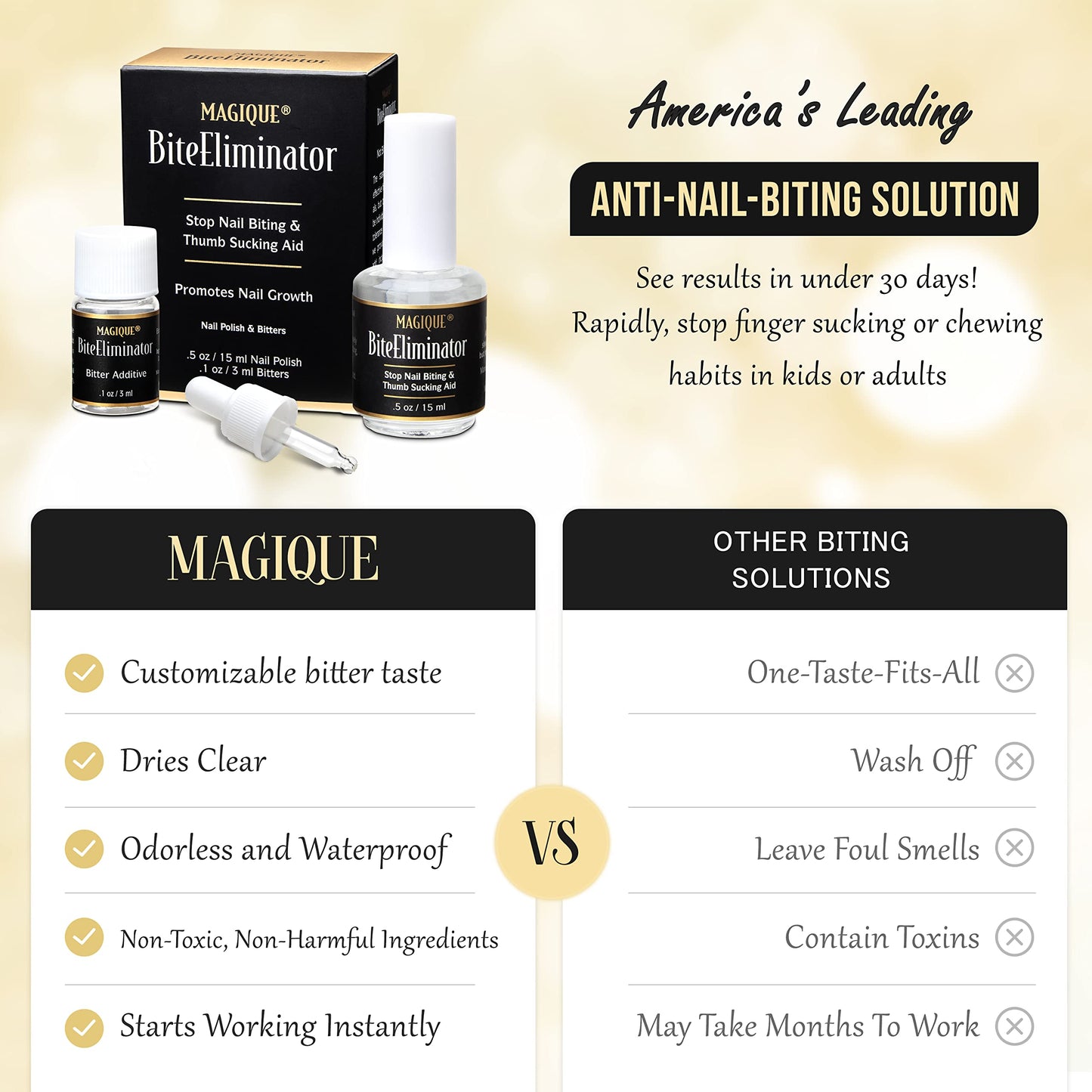 Magique Bite Eliminator – Stop Thumb Sucking & Nail Biting for Kids & Adults – Bitter Nail Polish Treatment – Customizable Strength – 0.5 Fl Oz