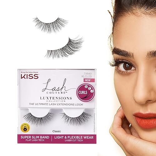KISS Lash Couture LuXtensions Collection False Eyelashes, Flat Lash Technology, Super Slim Lash Band, Real Lash Extension Fibers, Reusable, Contact