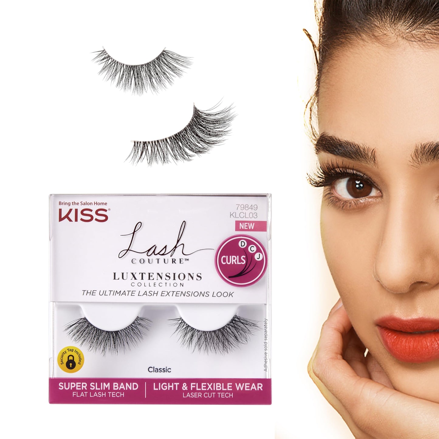 KISS Lash Couture LuXtensions Collection False Eyelashes, Flat Lash Technology, Super Slim Lash Band, Real Lash Extension Fibers, Reusable, Contact