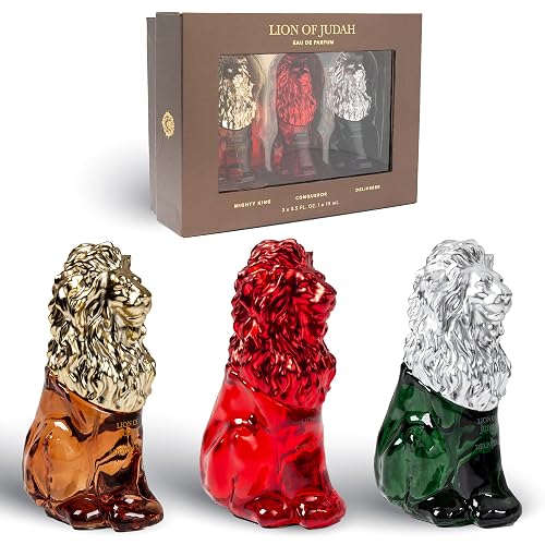 LION OF JUDAH - Set of 3 Travel Size Cologne for Men - Long-Lasting EDP Fragrance Comes in Elegant Lion-Shaped Glass Bottle - Fresh, Masculine & Sweet