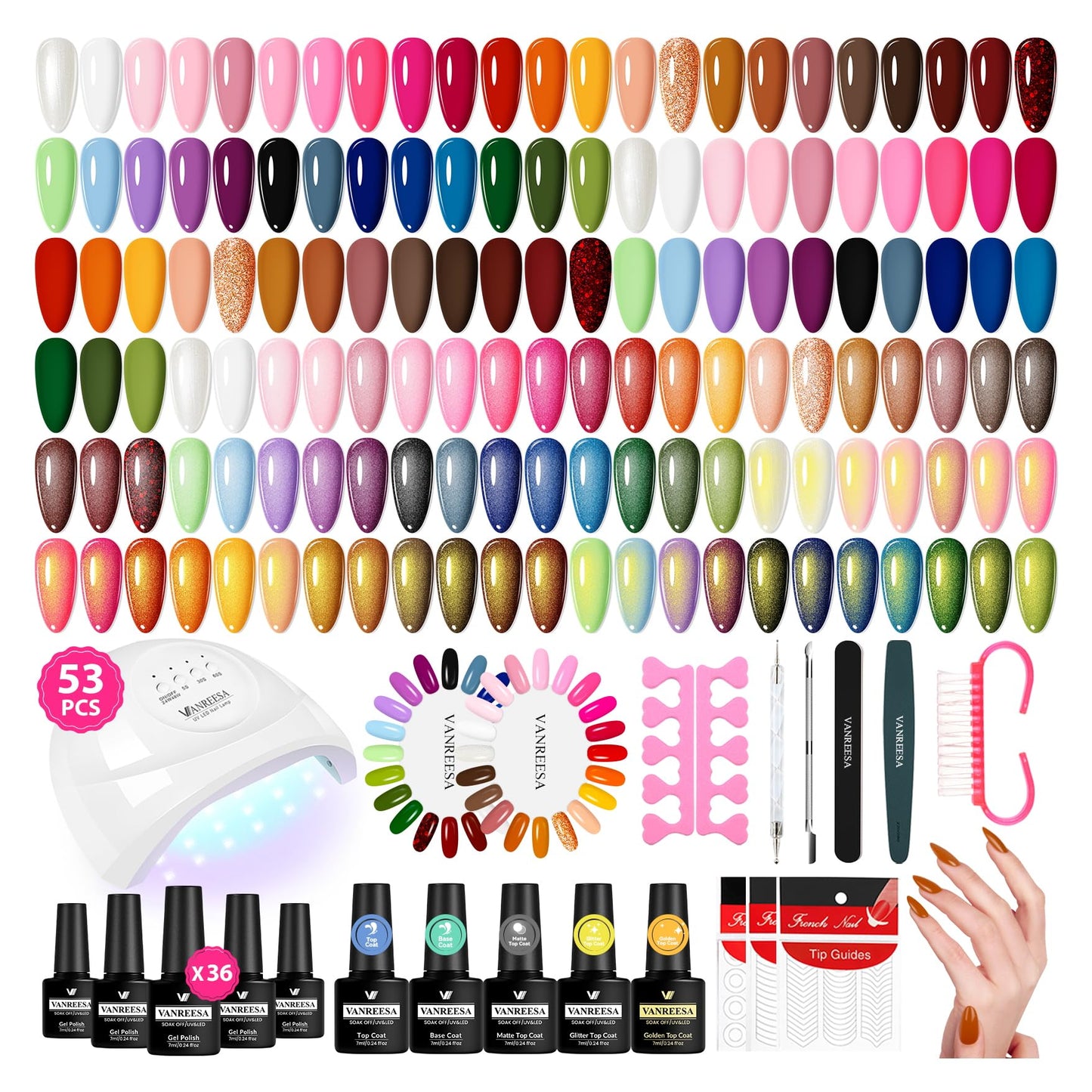 VANREESA Gel Nail Polish Kit with U V Light 53 Pcs Gel Polish Nail Set 36 Popular Colors Nail Polish Set with Base and 4 Effects Top Coat Beauty and Personal Care VANREESA Default Title