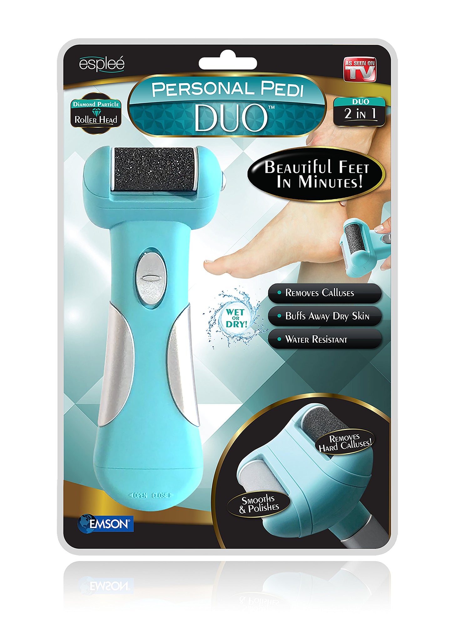 Personal Pedi Duo by Esplee- Powerful Electric Foot File and Callus Remover with Diamond Particles For Dry, Cracked, Dead Skin on your Heels and Feet.