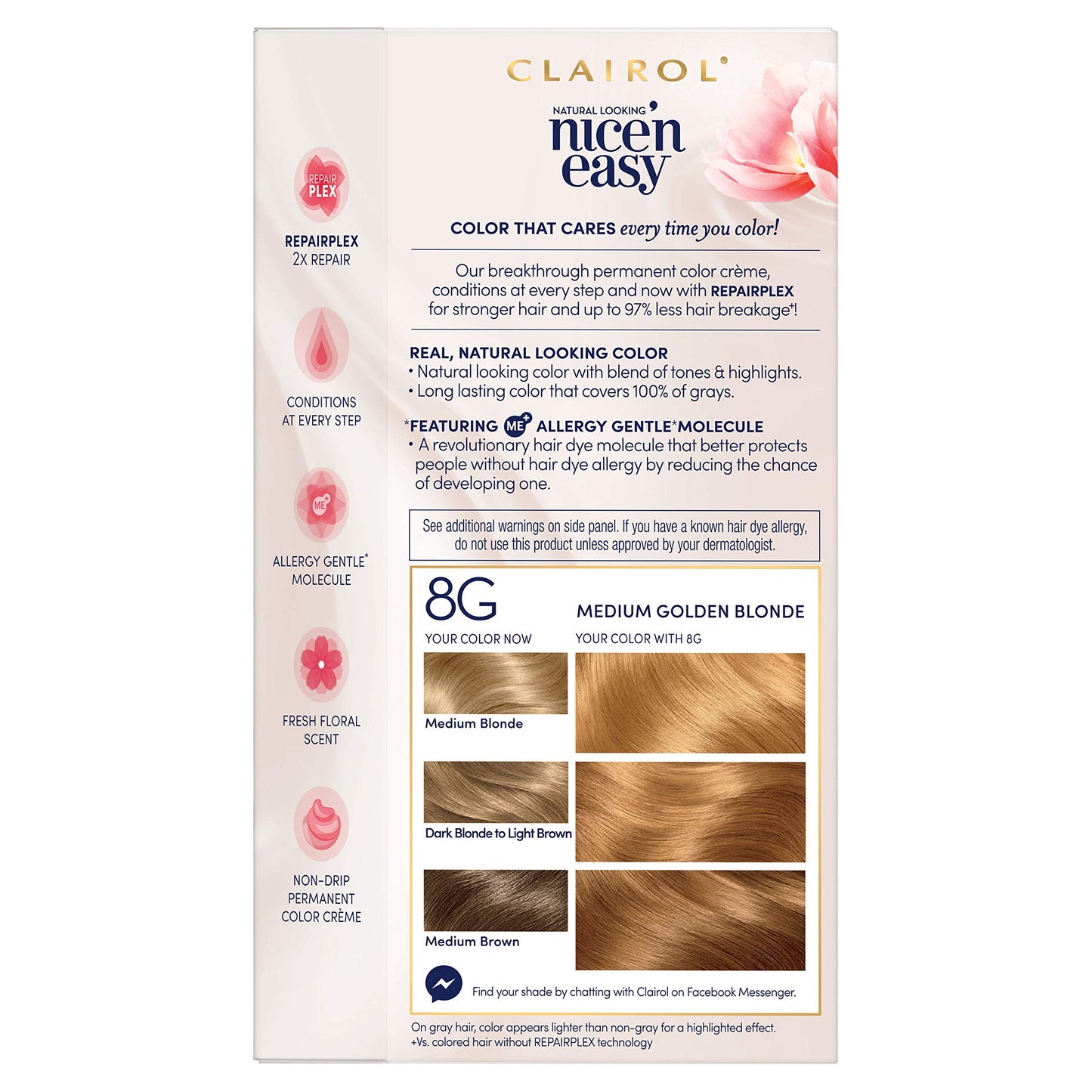 Clairol Nice'n Easy Permanent Hair Dye, 8G Medium Golden Blonde Hair Color, 3 Count