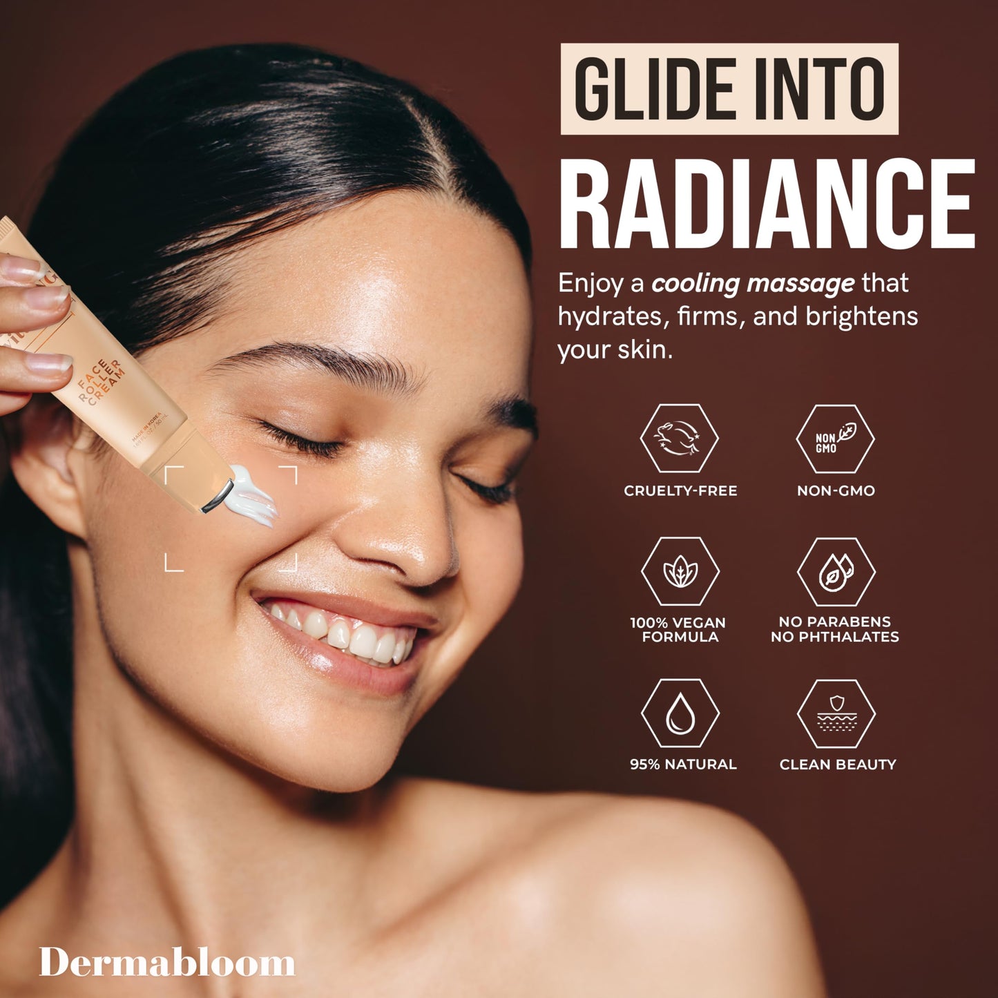Dermabloom Vitamin C Face Roller Cream - Brightens, Firms, Hydrates For Puffy Skin & Uneven Skin Tone - Dermatologist Tested, Anti-Aging, Korean Skin