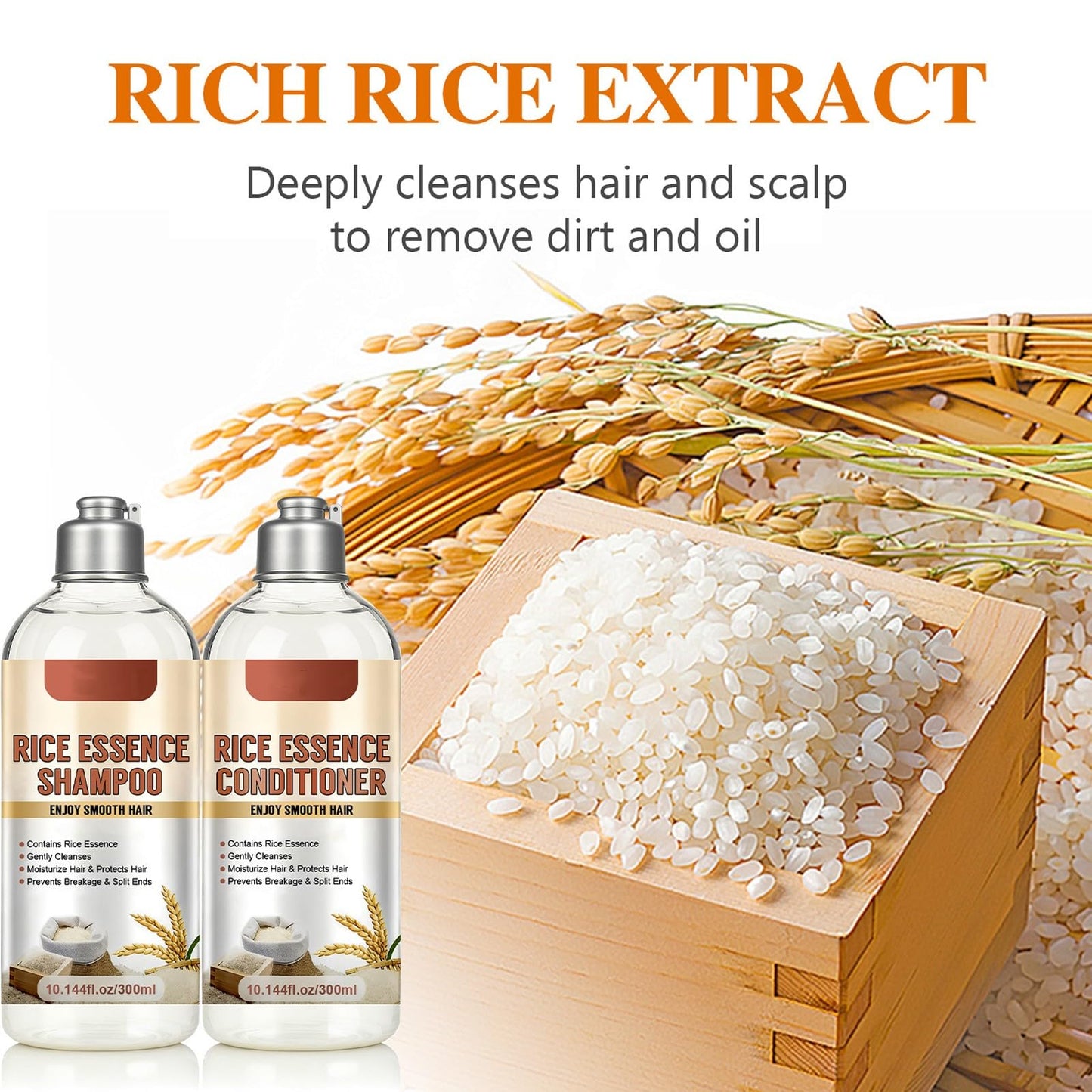Rice Essence Shampoo and Conditioner Set, Rice Raw Pulp Shampoo and Conditioner for Soft and Strengthen Hair, Gentle Nourish Repair Damaged Hairs