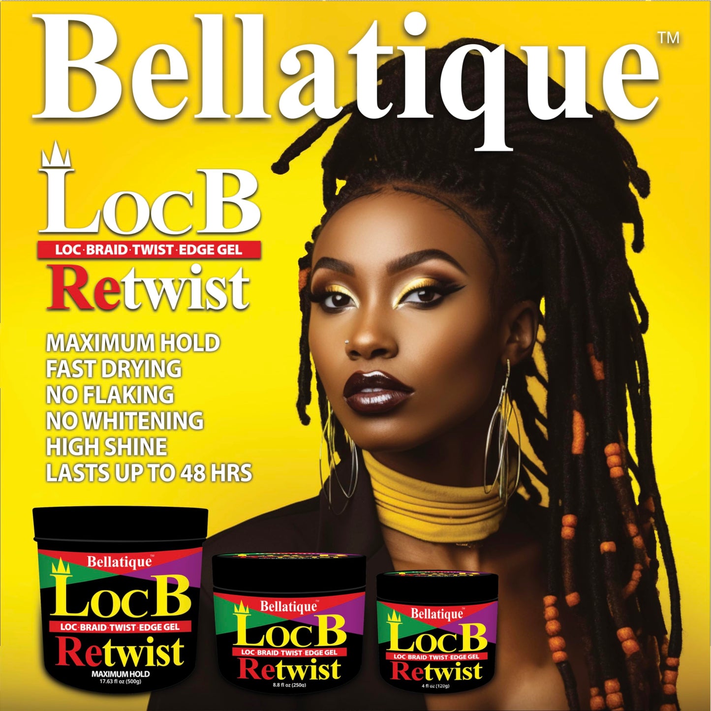 Loc B Retwist Loc, Braid, Twist, Edge Gel for Natural, Relaxed, Dry, Dull, & Brittle Hair (4 oz)