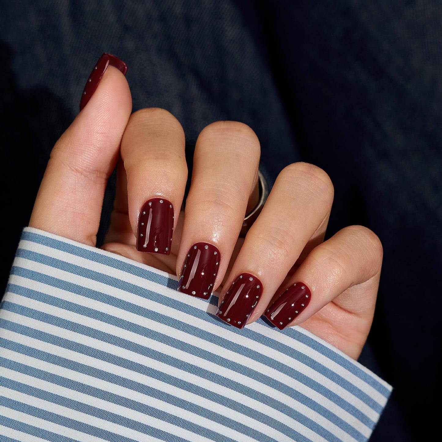 BTArtbox Press On Nails Short, Late Plans, XS Square, 3D Dark Red, 32Ct Beauty and Personal Care BTArtbox