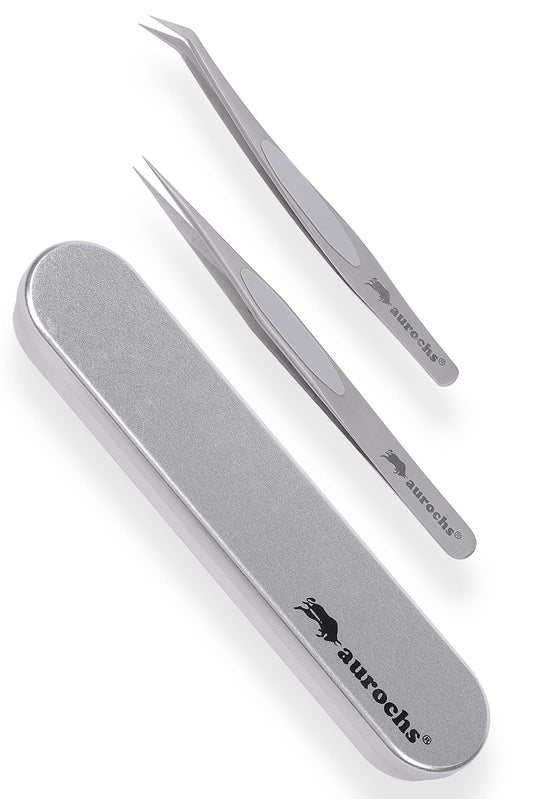 Aurochs Precision Stainless Steel Tweezers, Straight, Bend Tip, Set of 2, Case Included Beauty and Personal Care aurochs