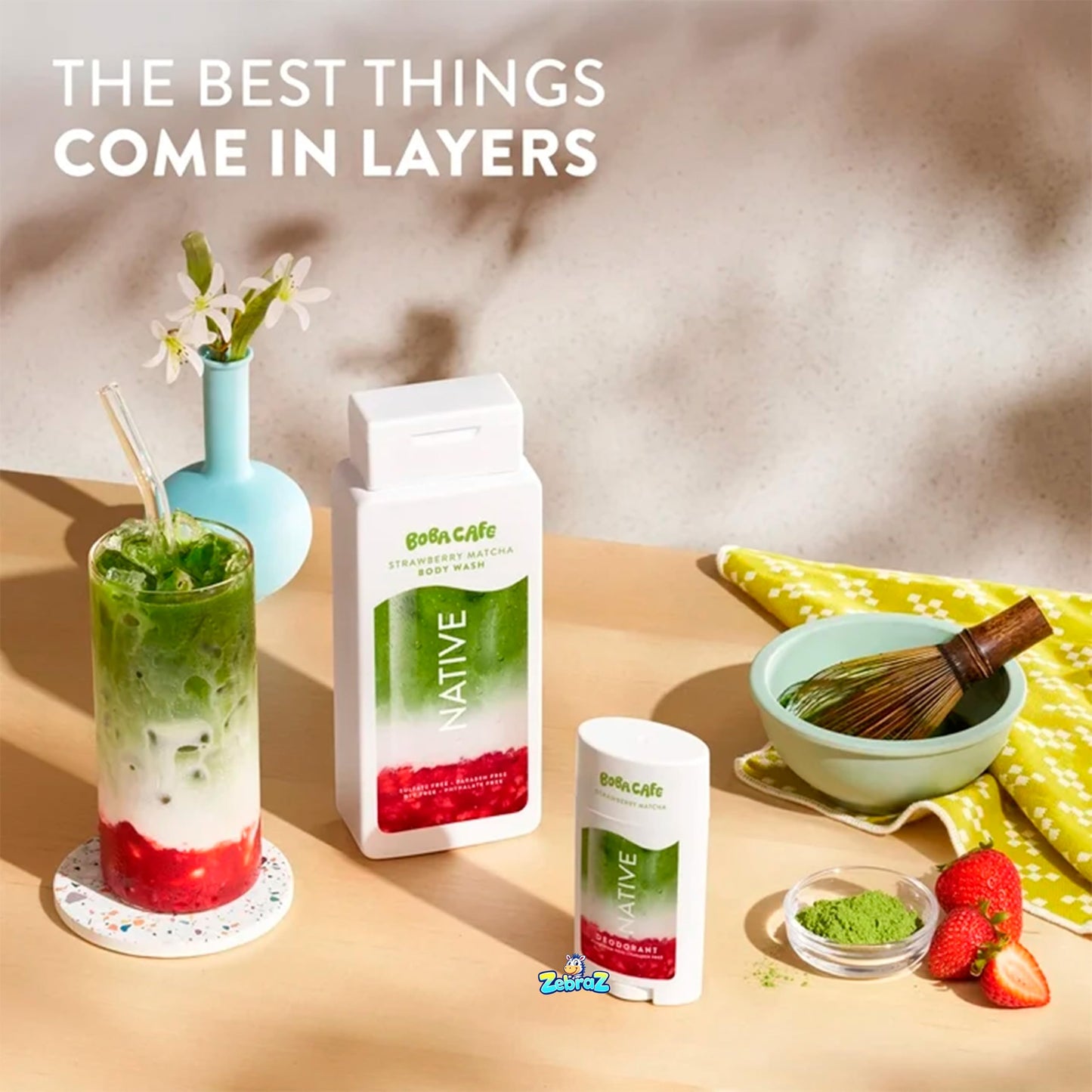 Native Body Wash, Limited Edition Strawberry Matcha, Sulfate Free Body Wash for Women & Men, Boba Café, 18 fl ozz - Of 02