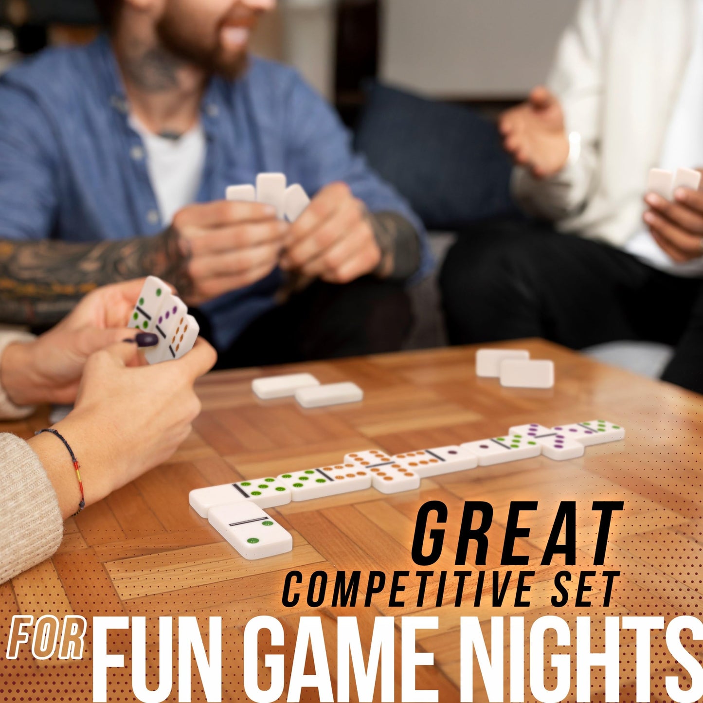 Front Porch Classics, Spinner Colored Dot Dominoes Set, On-The-Go Travel Storage Tin 2 to 8 Players Ages 8 to 99