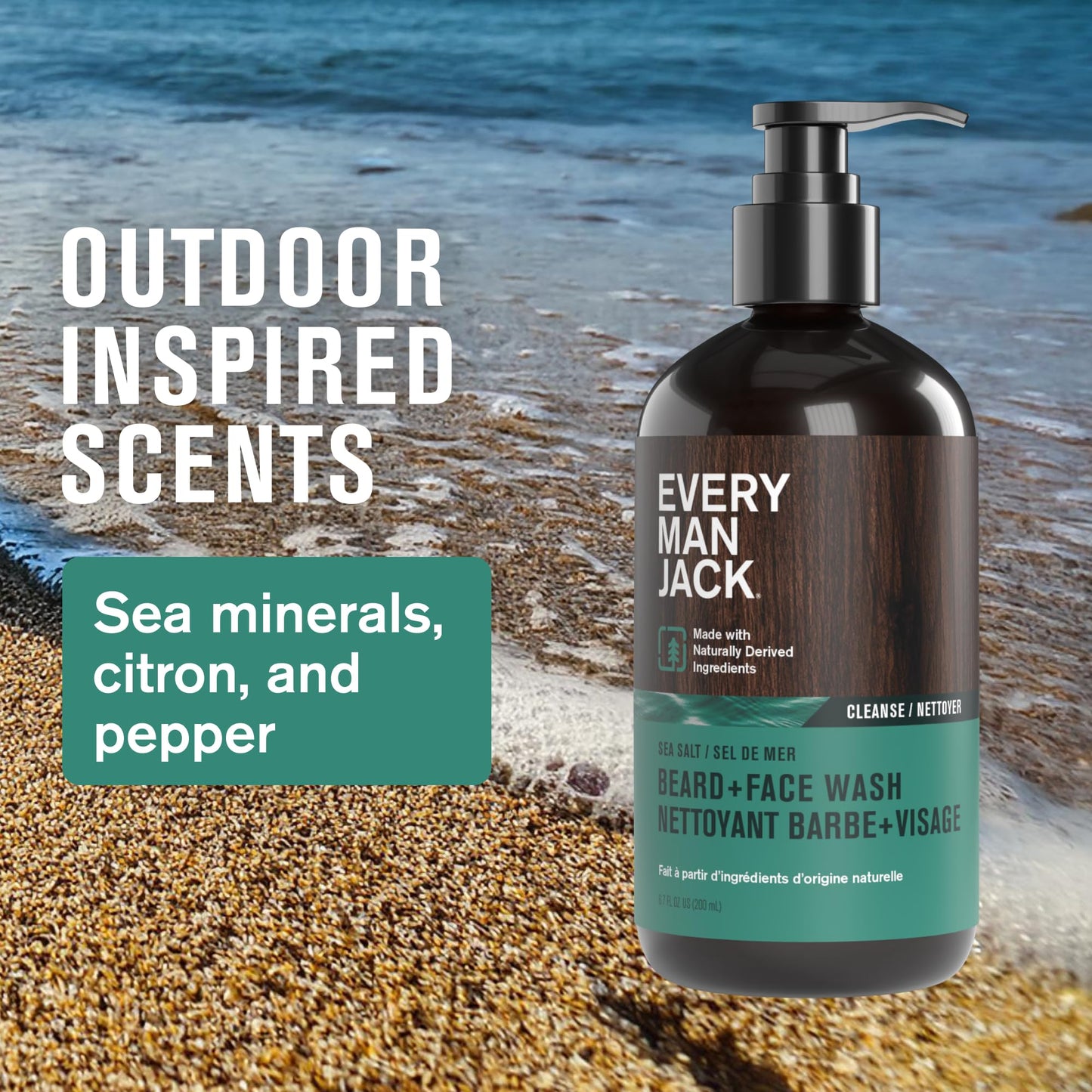 Every Man Jack Beard + Face Wash - Subtle Sea Salt Fragrance - Deep Cleans, Conditions, and Softens Your Beard and Skin Underneath - Naturally Derived