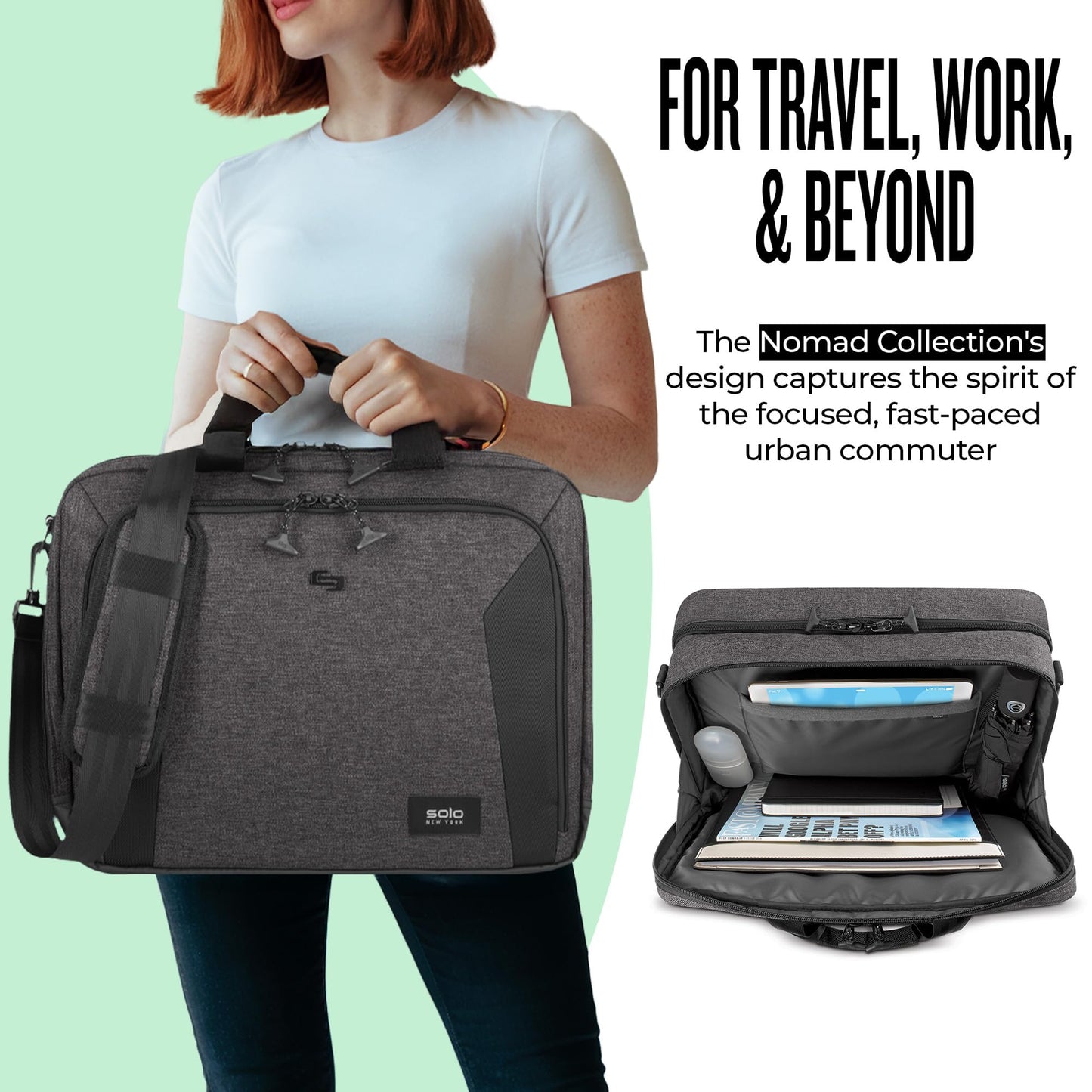 Solo New York Briefcase - Laptop Carrying Bag for Women & Men, Brief for Travel & Work, Internal Tablet Pocket, Adjustable Shoulder Strap, Fits 15.6"