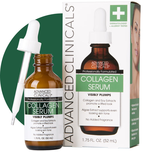 Advanced Clinicals Collagen Serum For Face | Visible Anti Aging Collagen Peptide Serum + Hyaluronic Acid Moisturizer Improves Look Of Wrinkles, Dry