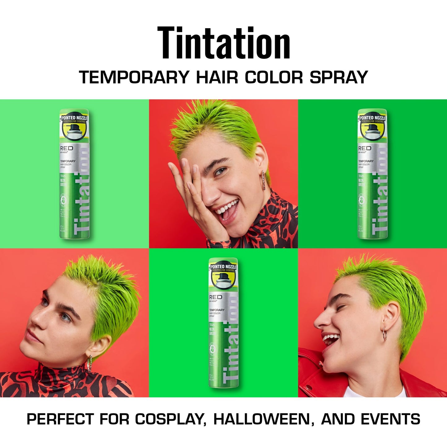 Red by Kiss Tintation Temporary Hair Color Spray 2.82oz, Quick-Dry & Smudge-Proof, Vivid Color Washable Hair Dye, Styling Spray Cosplay Halloween