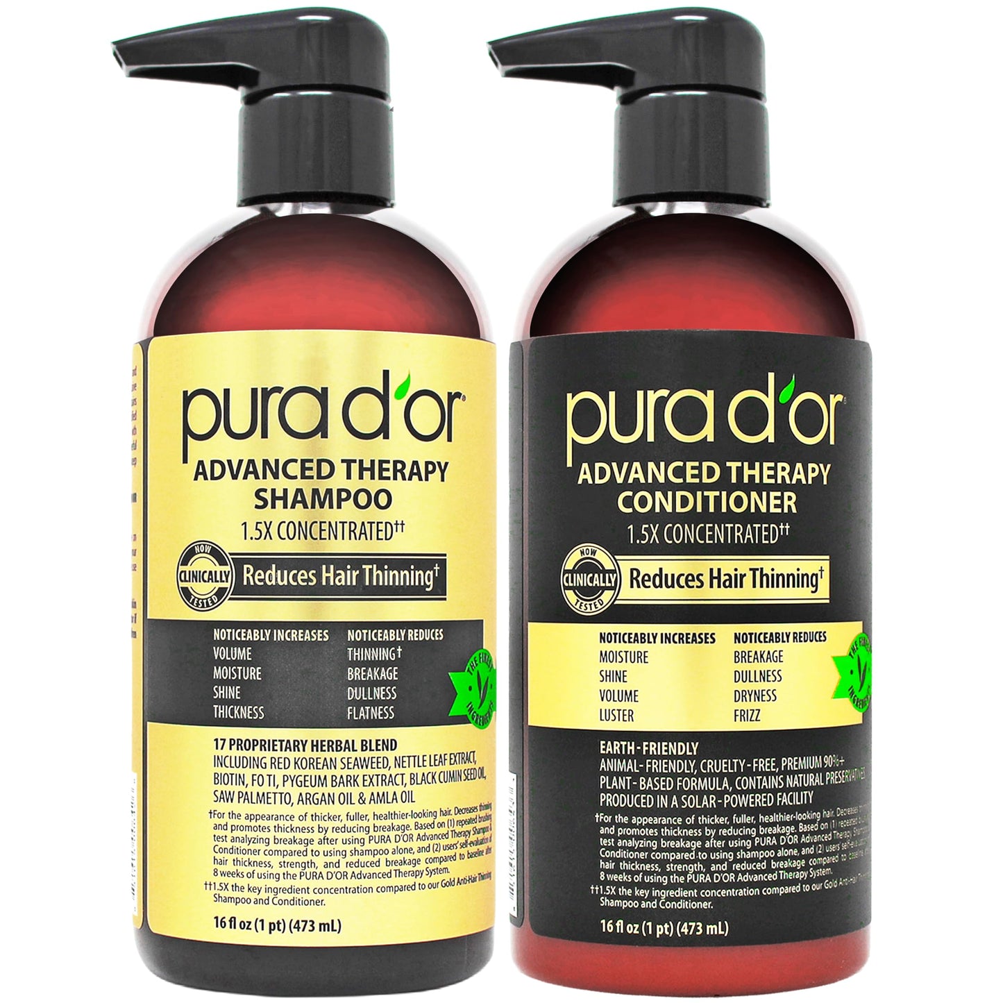 PURA D'OR Advanced Therapy Biotin Shampoo & Conditioner Hair Care Set For Hair Thinning, CLINICALLY TESTED Effective Results, Herbal Hair Thickening