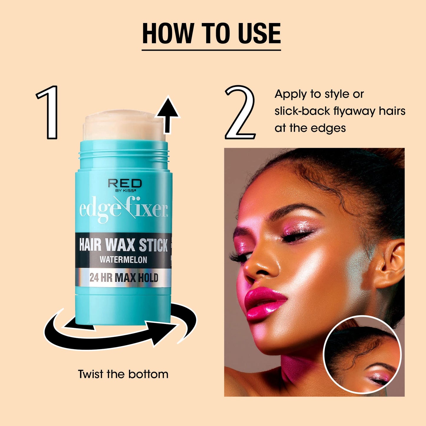 Red by Kiss Hair Wax Stick 24HR Max Hold Edge Fixer Edge Control Pomade Non-Sticky, Non-Oily Flake Free Hair Styling Wax (Watermelon)