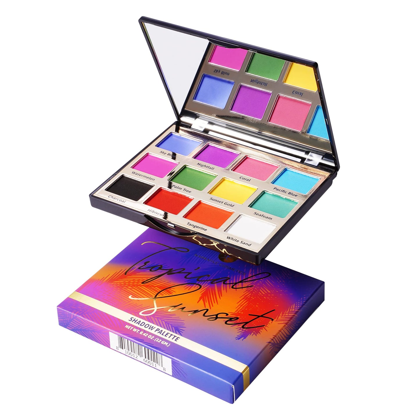 Narrative Cosmetics Tropical Sunset Eyeshadow Palette, 12 Highly Pigmented Colors, Professional Talc-Free Eye Makeup