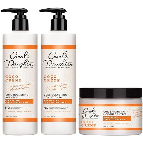 Carol’s Daughter Coco Creme Sulfate Free Shampoo and Conditioner Set with Silicone Free Hair Butter, for Very Dry Curly Hair, with Coconut Oil