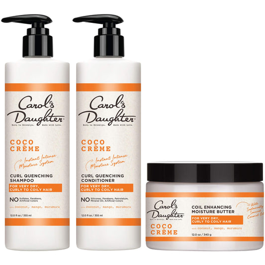 Carol’s Daughter Coco Creme Sulfate Free Shampoo and Conditioner Set with Silicone Free Hair Butter, for Very Dry Curly Hair, with Coconut Oil