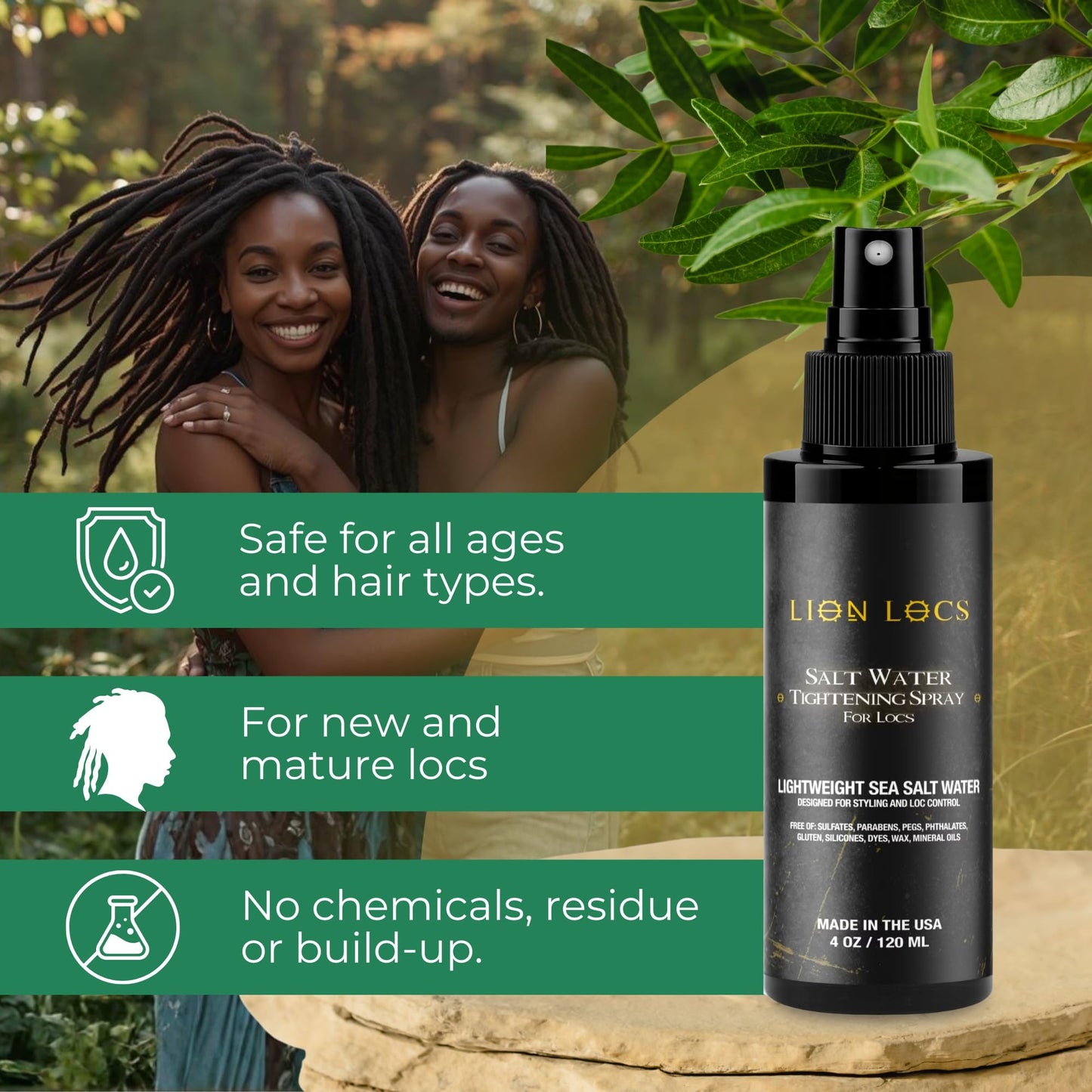Lion Locs Starter Twist and Lock Spray for New Dreadlocks | Texturizes & Great for Styling - Vegan Sea Salt Mist with Essential Oils & Aloe (4oz)