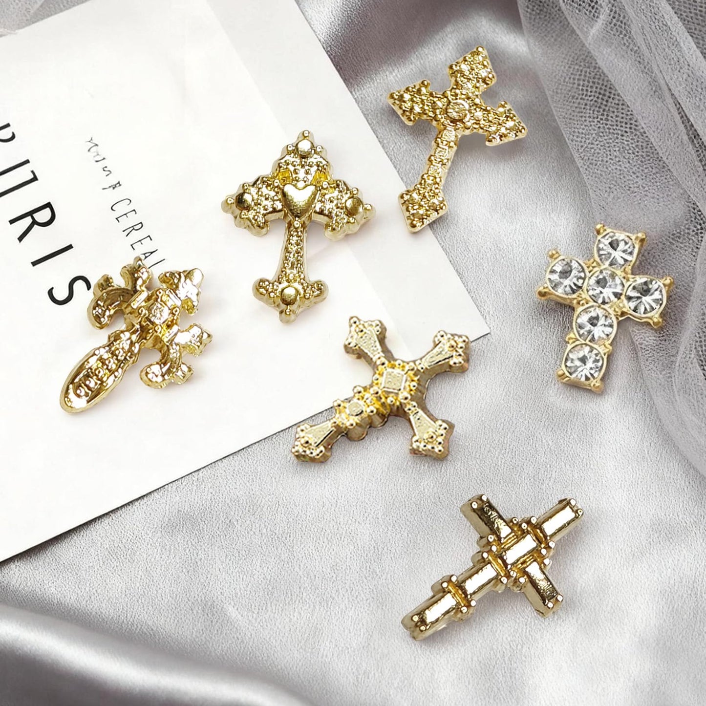 3D Alloy Metal Crystal Cross Nail Charms - 60 Pcs Ideal for Women and Girls' DIY Punk Nail Art, with Rhinestones, Great for Salons & Fashion Events Beauty & Personal Care hongliang