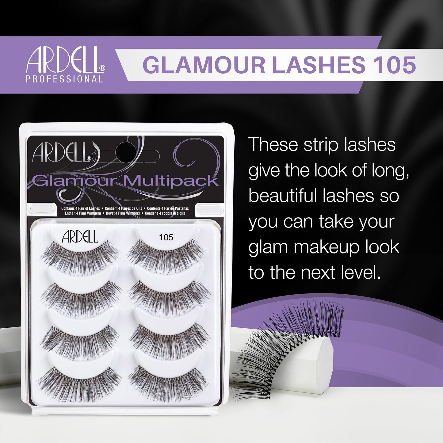 Ardell False Eyelashes Glamour Multipack 105 - Lightweight, Natural Looking Strip Lashes, Reusable Fake Lashes, 4 Pairs, 1 Pack