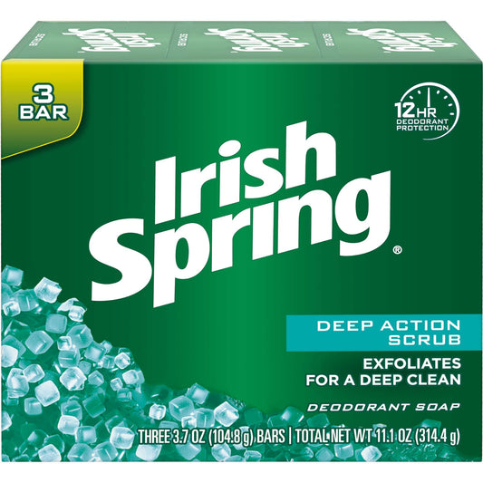 Irish Spring Deep Action Scrub Deodorant Soap by, 3 Count, Fresh, 11.1 Oz (Packaging may Vary) Beauty & Personal Care Irish Spring