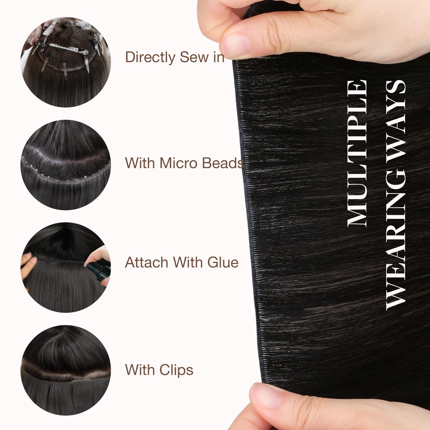 GOO GOO Wire Hair Extensions Human Hair, 2 Dark Brown Natural 14inch 75g, Invisible Wire Hair Extensions with Transparent, Seamless Fish Line Beauty and Personal Care GOO GOO