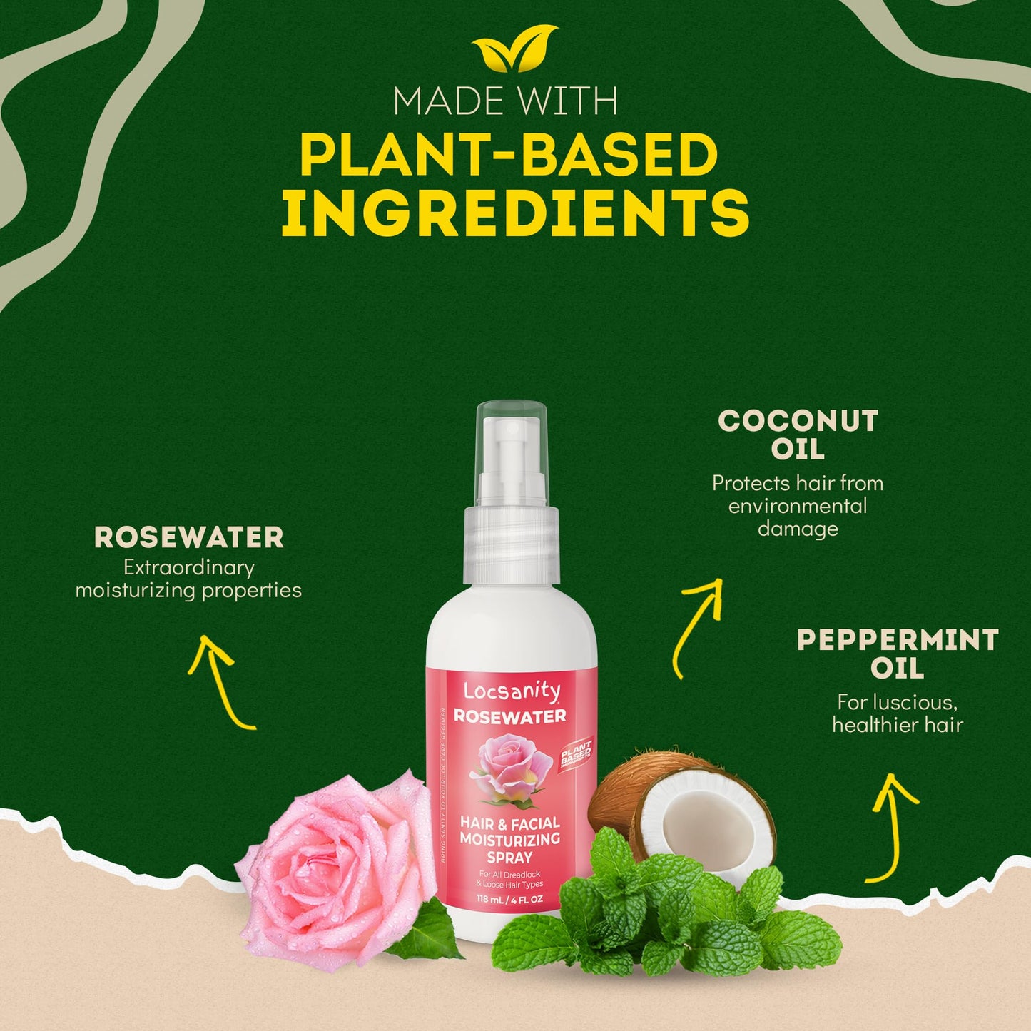 Locsanity Pure Rosewater Hair and Facial Spray - Trial Size Hydrating Face Mist to Soothe, Refresh, and Rejuvenate Skin, Reduce Oil and Buildup (4oz)