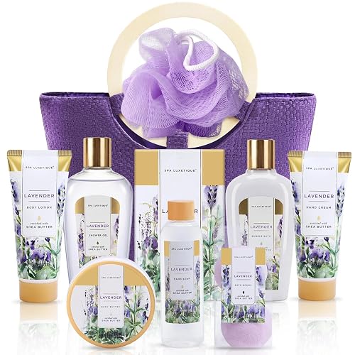 Spa Luxetique Gift Baskets for Women, Spa Gifts for Women - 10pcs Lavender Bath and Body Sets with Body Lotion, Bubble Bath, Relaxing Spa Sets