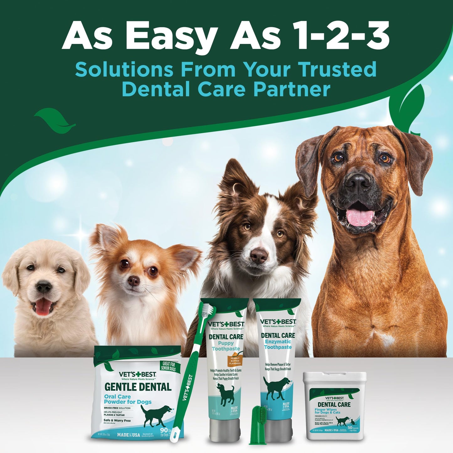 Vet's Best Dog Toothbrush & Toothpaste Kit – Plaque Remover, Whitens Teeth, Freshens Breath, Vet Formula with Finger Brush