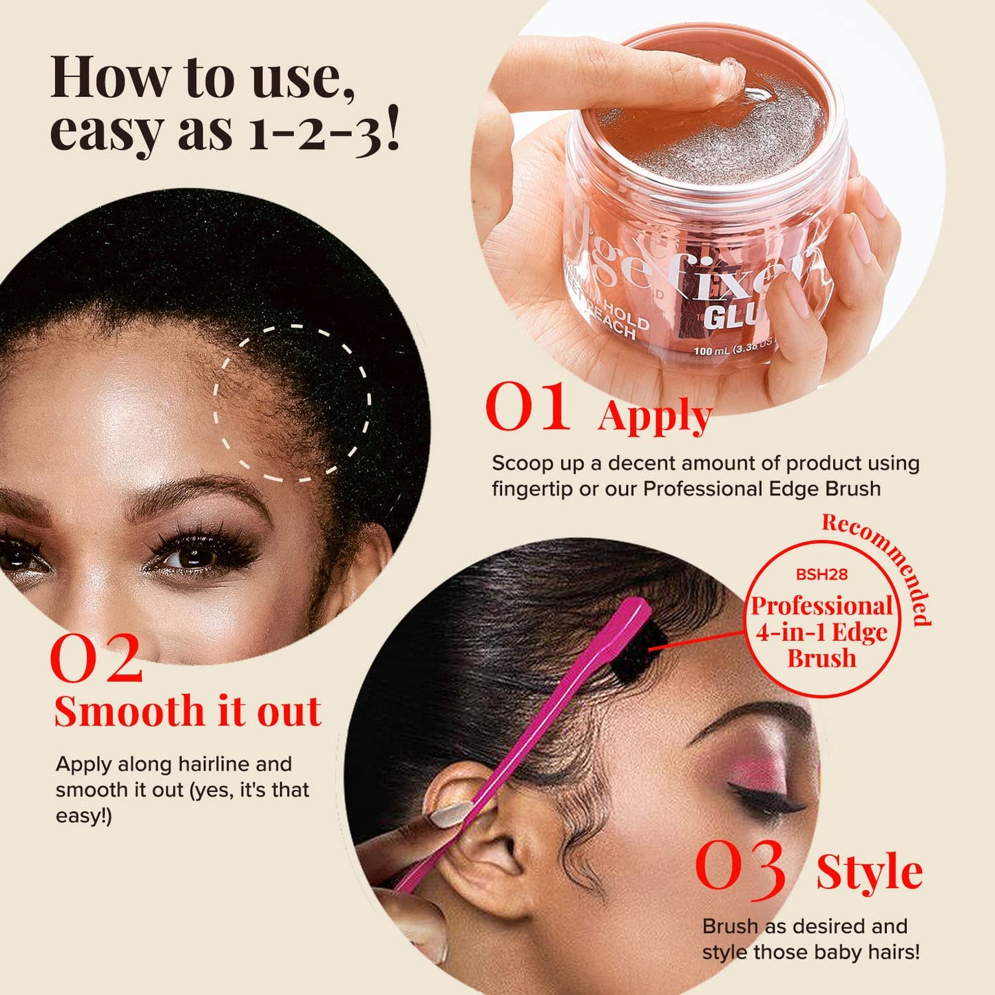 Red by Kiss Color Edge Fixer 24HR Max Hold Edge Control Pomade for Fly Away and Edge Frizz Hair (Jet Black) (30mL)