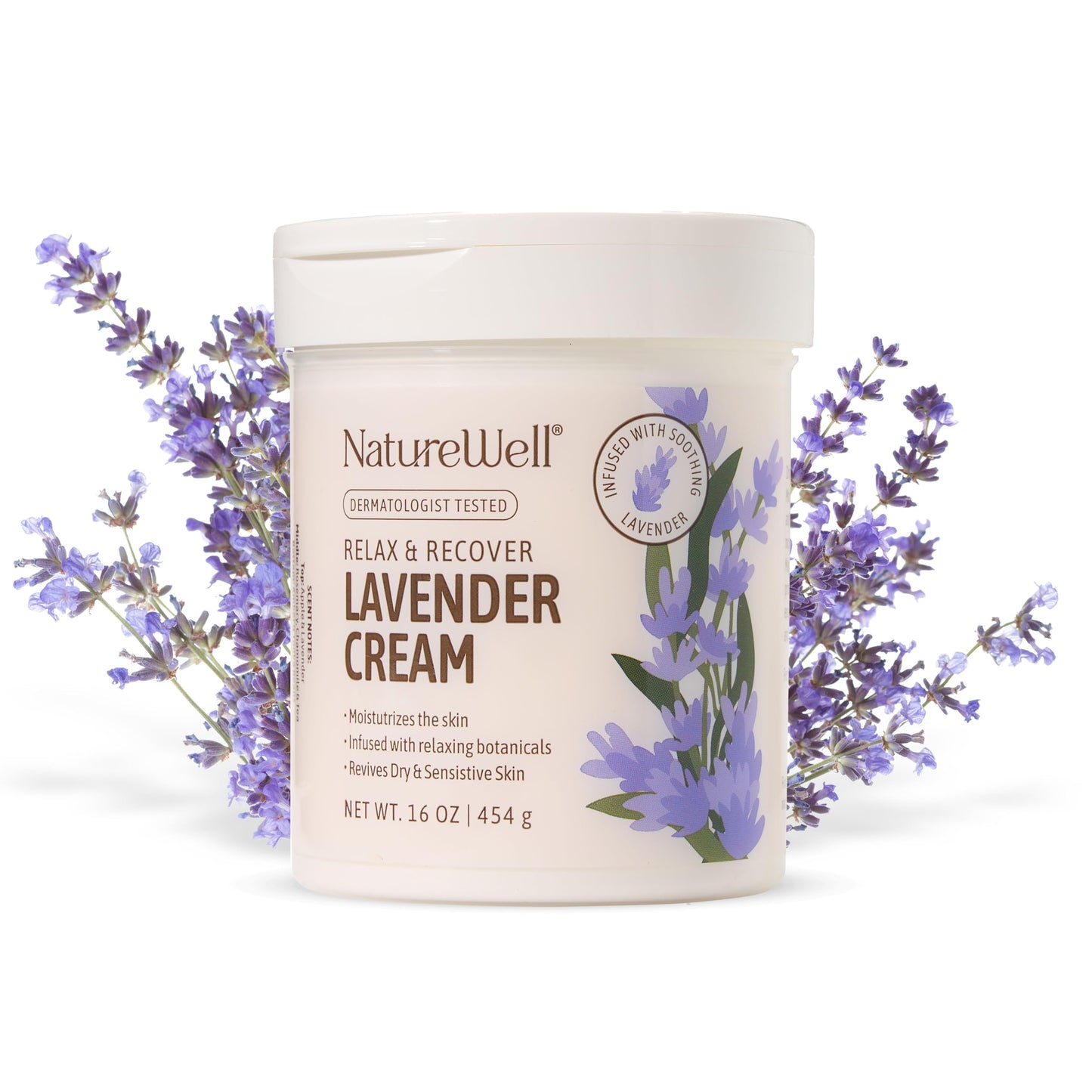 NATURE WELL Lavender Body Cream, Moisturizing Cream for Dry & Sensitive Skin, Relax & Recover Formula with Soothing Lavender, Hydrating Body Lotion