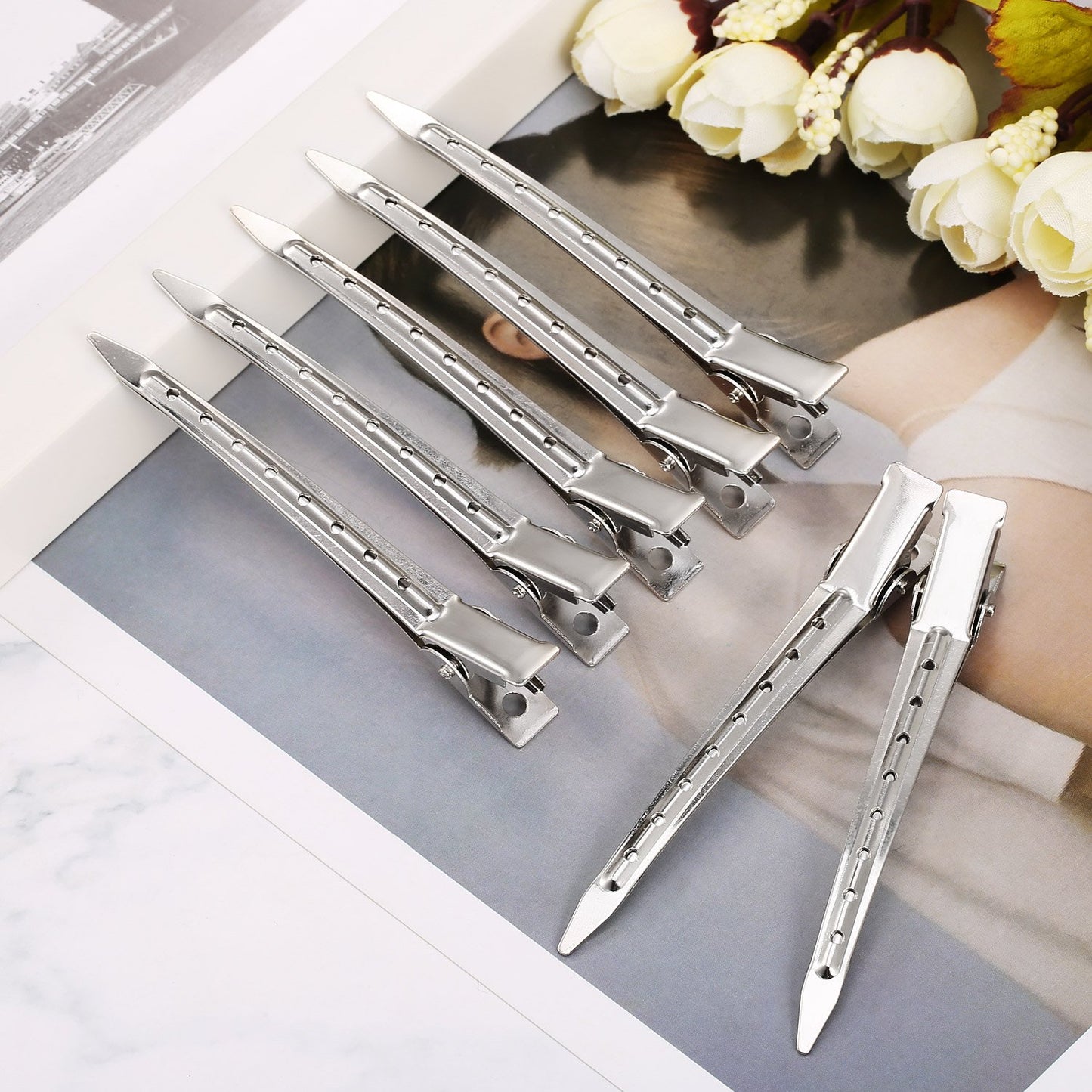 24 Pieces Duck Bill Hair Clips 3.5 Inches Duckbill Hair Clips Metal Alligator Curl Clips for Women Styling Sectioning Long Hair Sectioning Clips