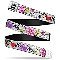 Peanuts Belt, Seatbelt Buckle Belt, Peanuts Snoopy and Woodstock Graffiti Collage Multi Color, Youth 20 to 36 Inches