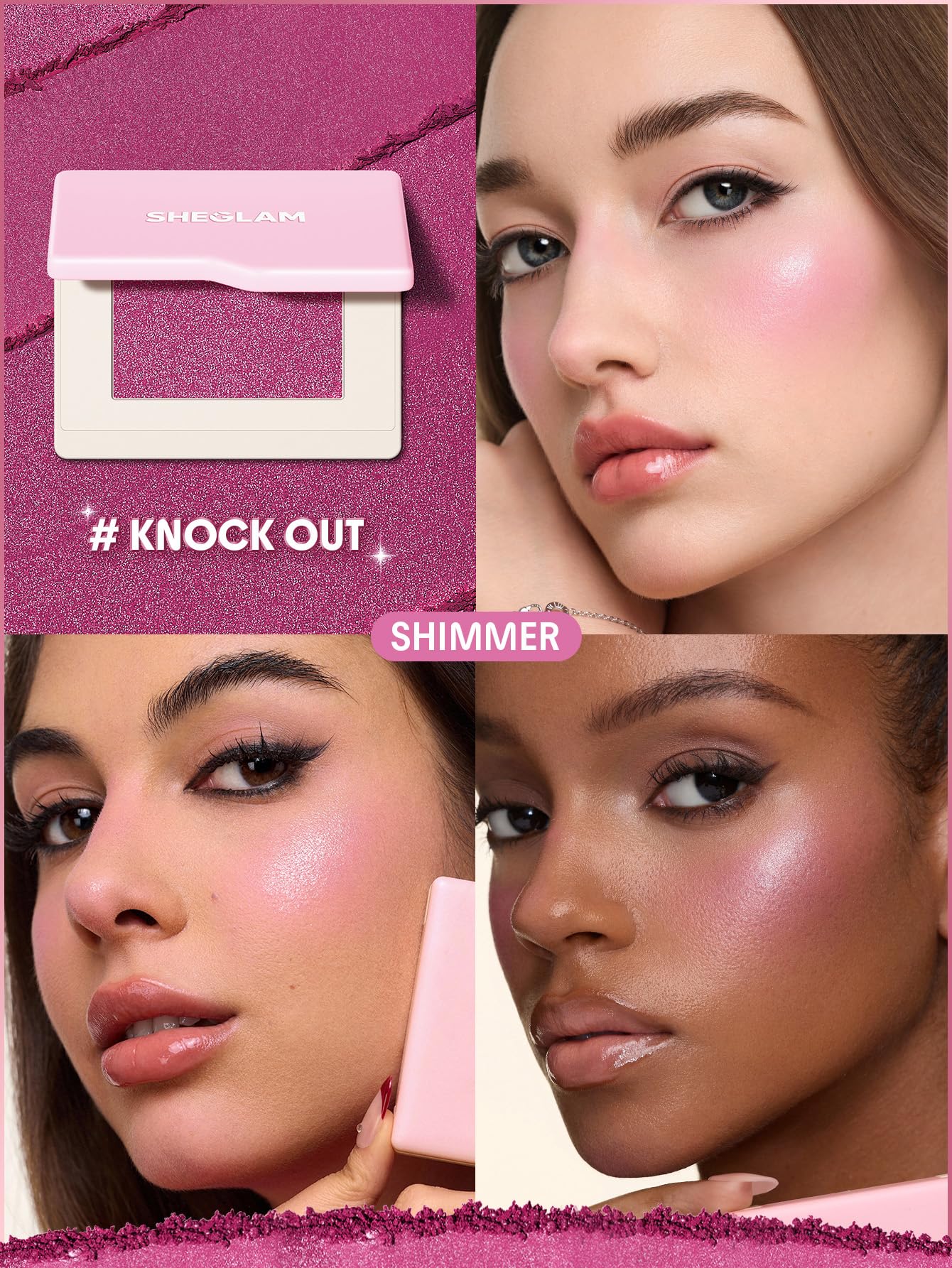 SHEGLAM Dream Touch Blush Shimmer Finish Blends Seamlessly Lightweight, Smooth, Blendable, Long-lasting Powder Blush-020 Knock Out