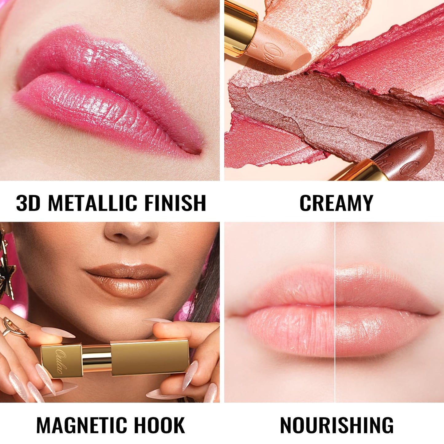 Oulac Nude Lipstick for Women with Metallic 3D Shine Lightweight Hydrating Formula, High Impact Lip Color, Vegan Beauty, Full Coverage Lip Makeup Beauty and Personal Care Oulac