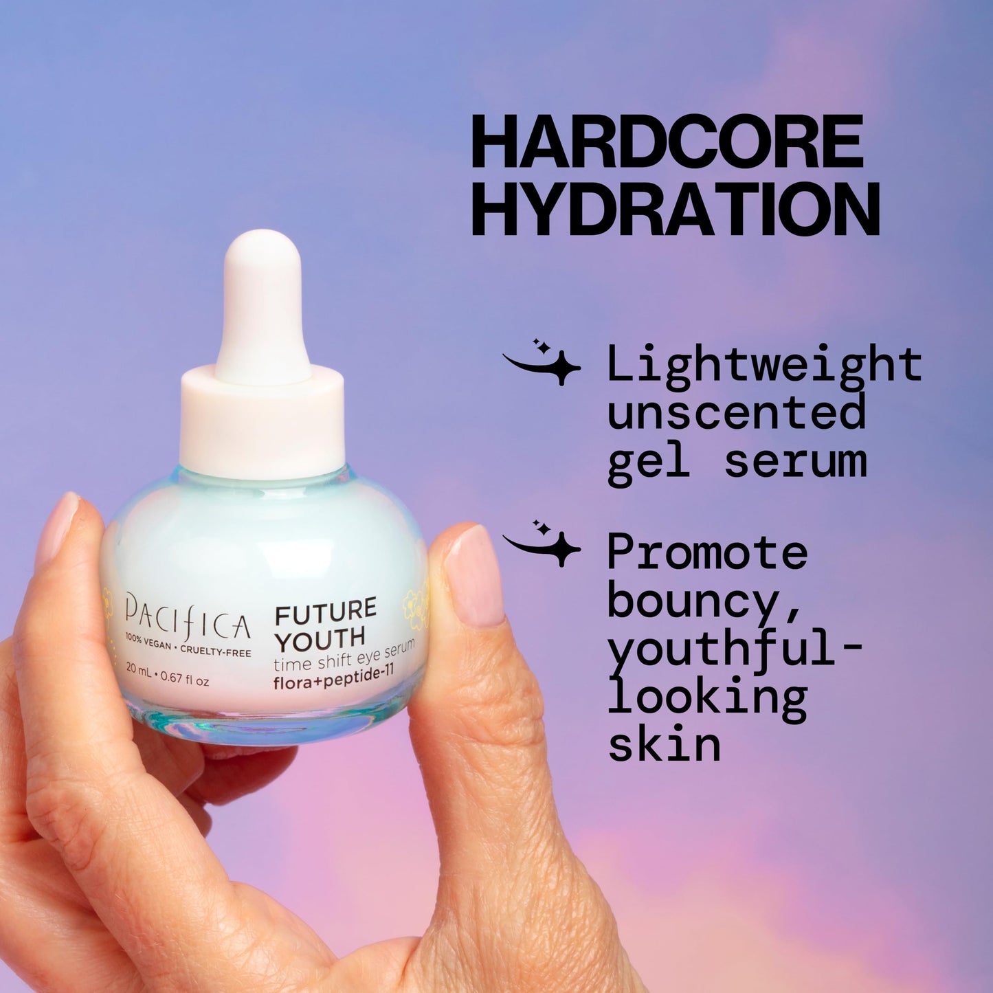 Pacifica Future Youth Time Shift Eye Serum - Peptide Eye Serum for Fine Lines & Dark Circles, Lifting & Firming Under Eye Treatment w/Flora +