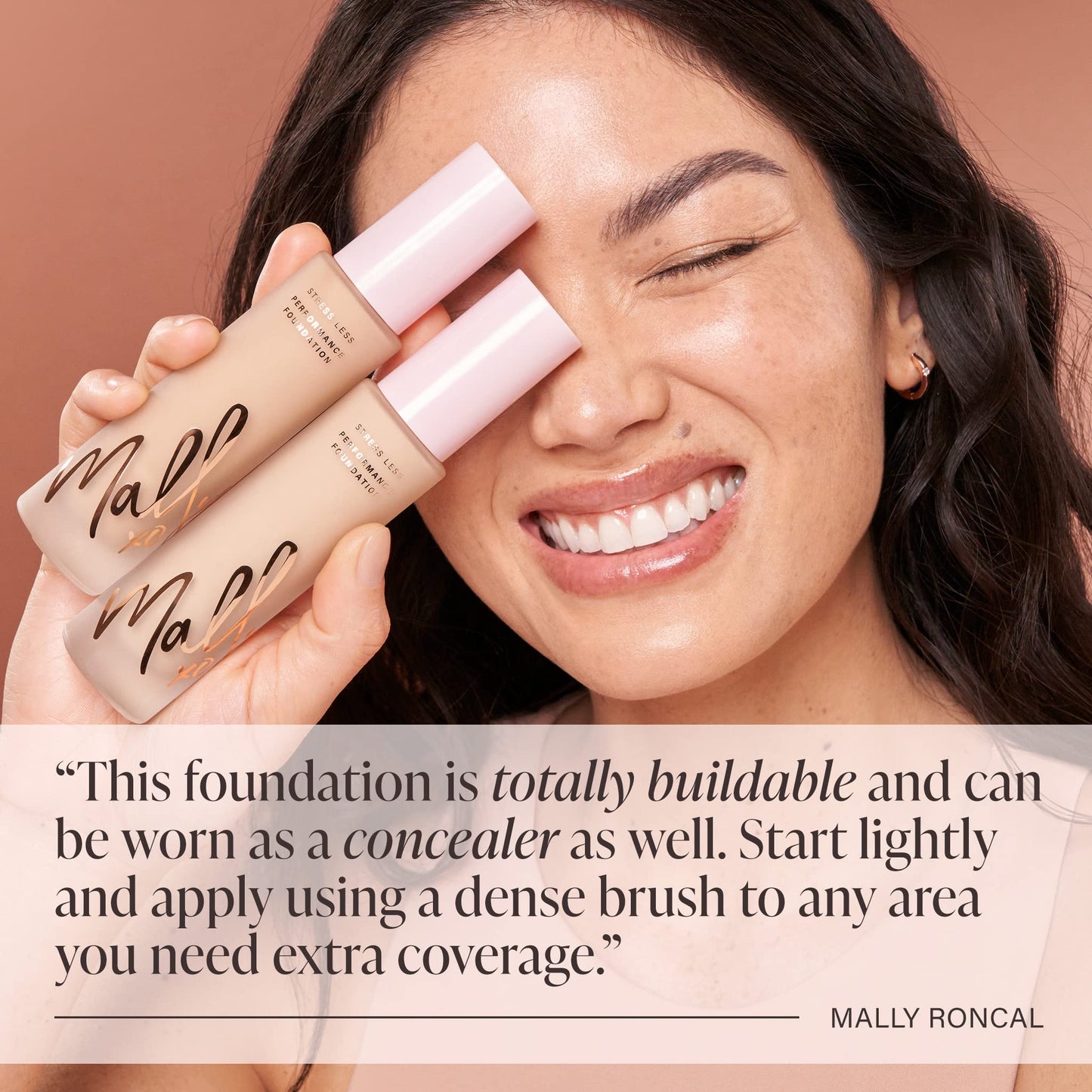 Mally Beauty Stress Less Performance Foundation - Tan - Buildable Medium to Full Coverage - Lightweight Foundation Liquid - Niacinamide Brightens