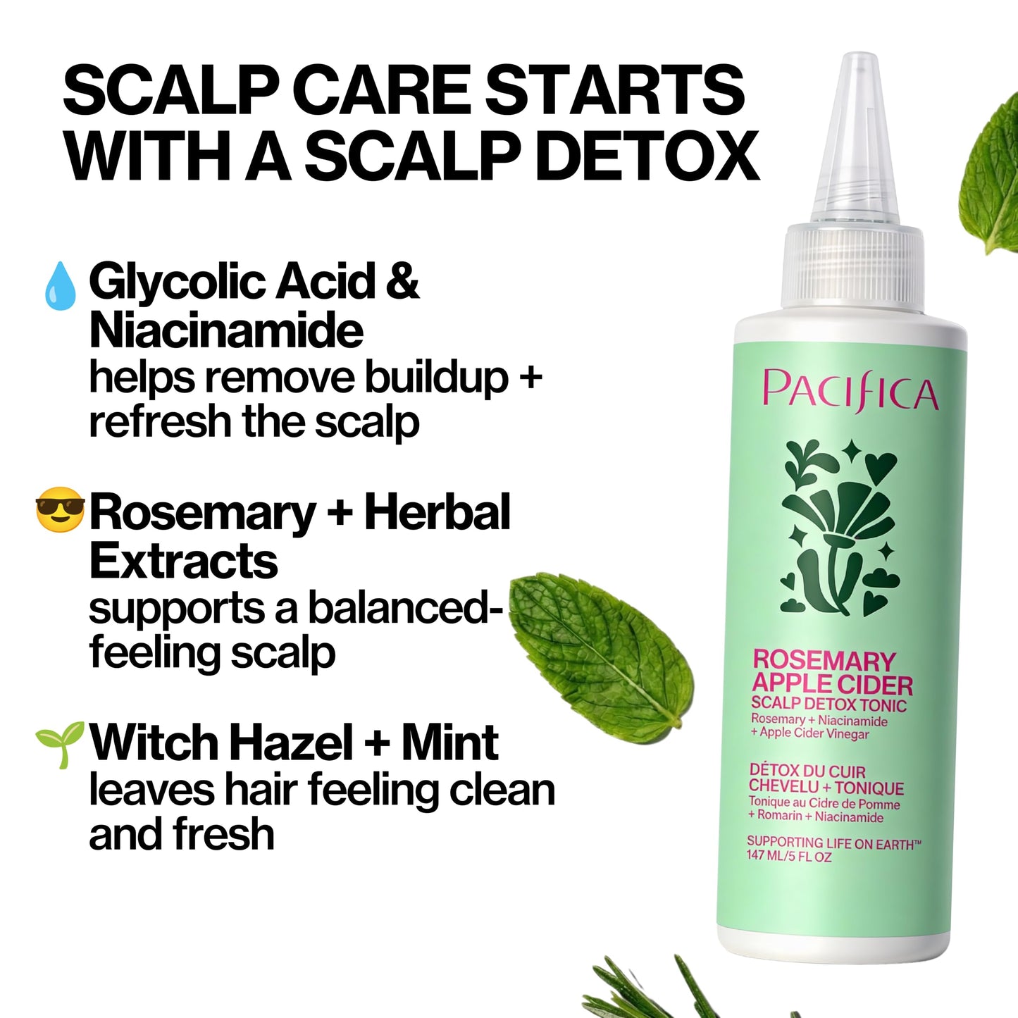 Pacifica Scalp Detox Tonic - Scalp Exfoliator with Glycolic & Salicylic Acid for Clarifying Build Up & Purifying - Infused with Rosemary to Support Beauty and Personal Care Pacifica
