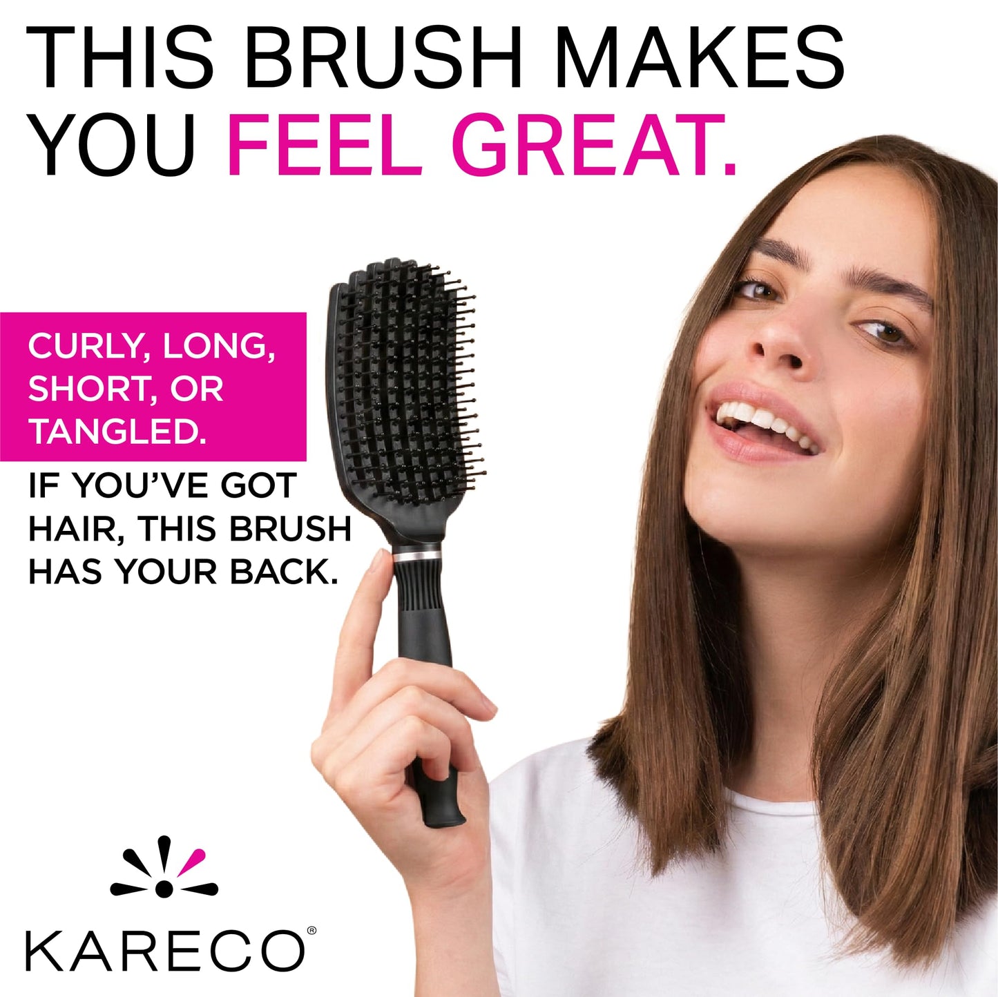 Premium Tangle Buster Brush - Soft Nylon Travel-Friendly Bristles - Long Durable Rubber Handle - Ideal for Wet and Dry Hair & Easy Grooming, Cashmere