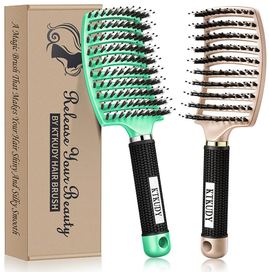 KTKUDY Detangling Brush Getting Knots Out without Pain - Boar Bristles HairBrush Make Hair Shiny & Healthier Vented Detangler Brush for Women Men Kids