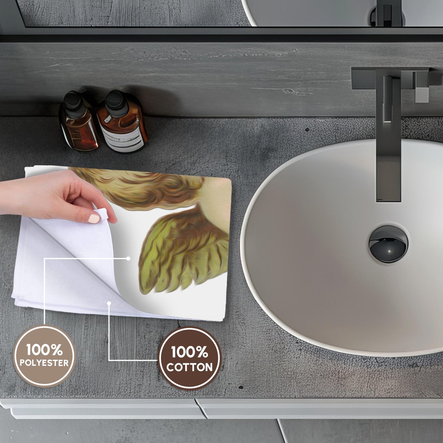 3D Rose Vintage Victorian Thinking Angel Cherub Hand/Sports Towel, 15 x 22