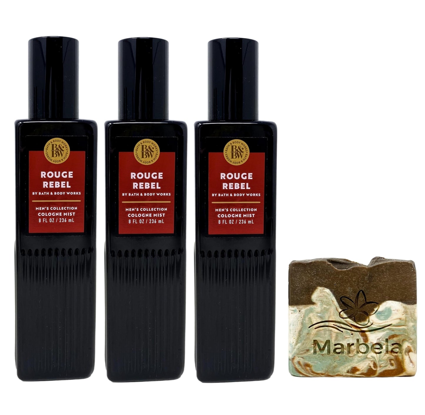 Bath & Body Works Men's Collection Rouge Rebel 3 Pack Cologne Mist with a Cabin Spice Bar Soap - Full Size