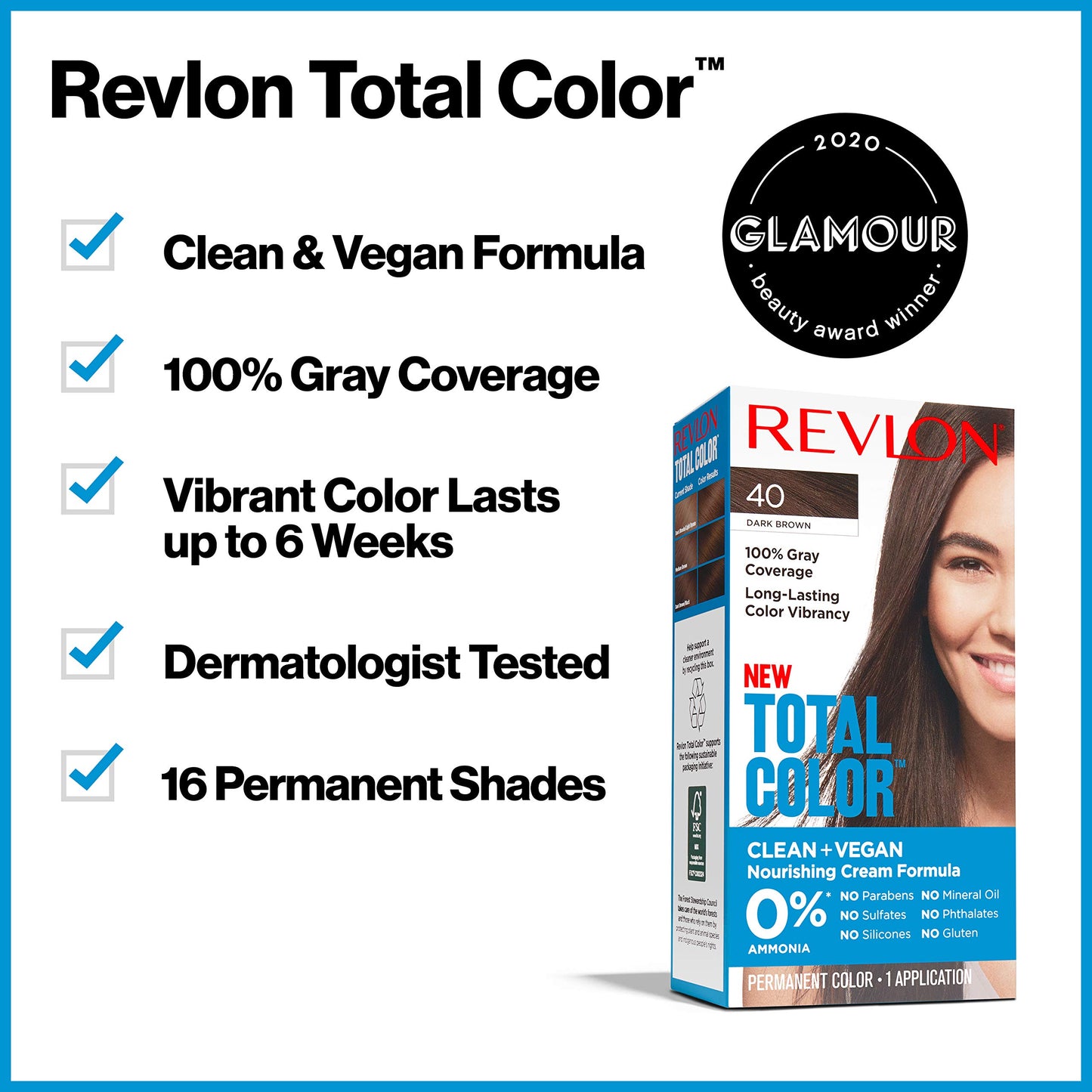 Revlon Permanent Hair Color, Permanent Hair Dye, Total Color with 100% Gray Coverage, Clean & Vegan, 60 Light Natural Brown, 3.5 Oz