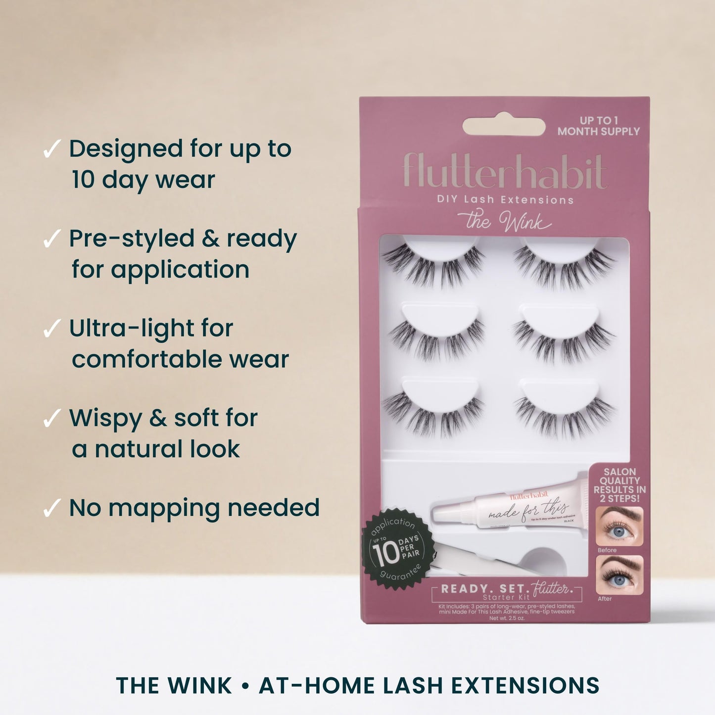 FlutterHabit Wink Ready Set Starter Kit, DIY Eyelash Extensions, Lash Clusters for Women, Professional Quality At Home Eyelash Extension Kit, Natural…