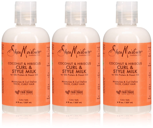Shea Moisture Coconut & Hibiscus Curl & Style Milk 8 Ounce (235ml) (3 Pack)